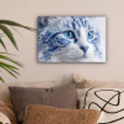Kat - Patroon - Blauw canvas 2cm klein -sfeer1