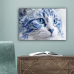 Kat - Patroon - Blauw canvas 2cm klein -sfeer4