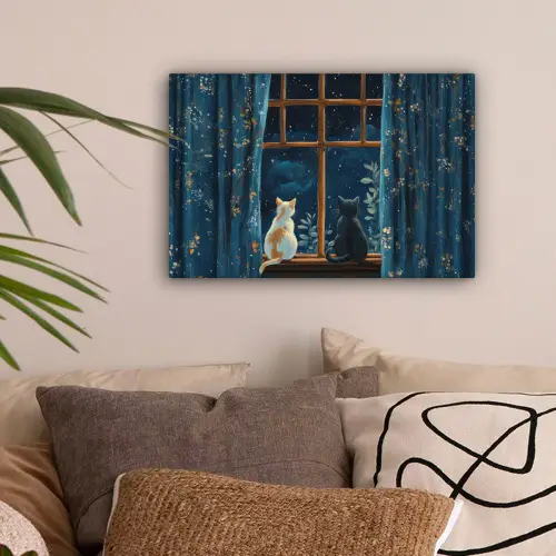 Kat - Sterrenhemel - Blauw canvas 2cm klein -sfeer1