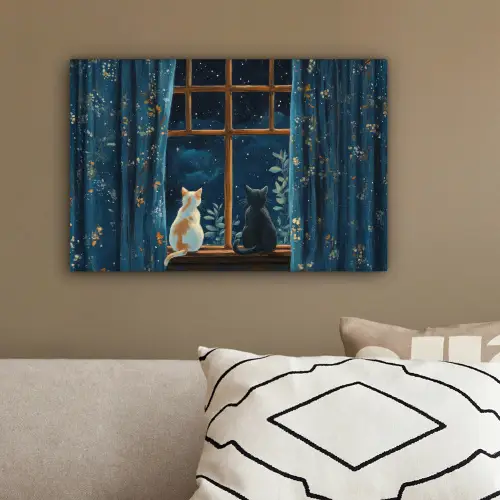 Kat - Sterrenhemel - Blauw canvas 2cm klein -sfeer3
