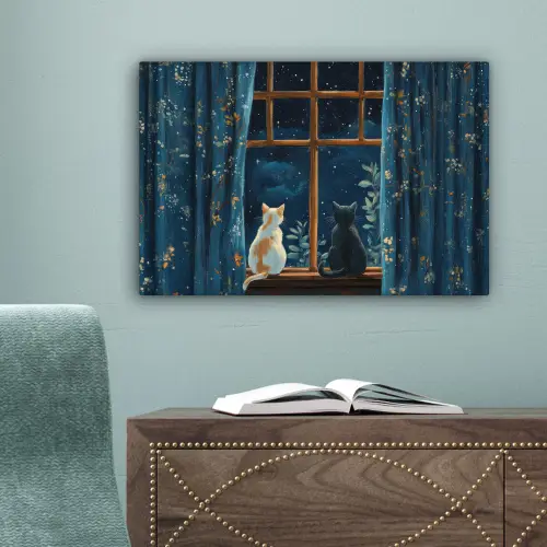Kat - Sterrenhemel - Blauw canvas 2cm klein -sfeer4