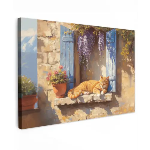 Kat - Stenen vensterbank - Bloemen canvas 2cm klein -z3d