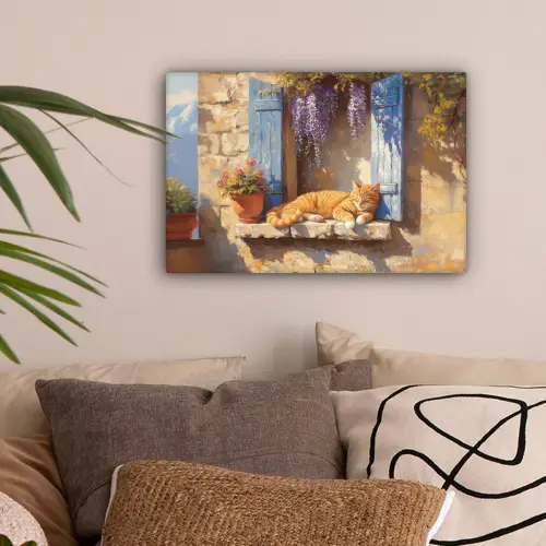 Kat - Stenen vensterbank - Bloemen canvas 2cm klein -sfeer1