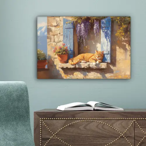Kat - Stenen vensterbank - Bloemen canvas 2cm klein -sfeer4