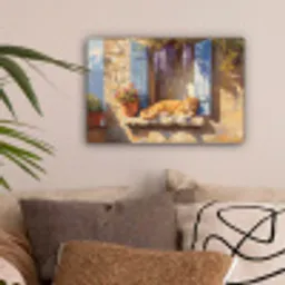 Kat - Stenen vensterbank - Bloemen canvas 2cm klein -sfeer1