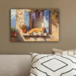 Kat - Stenen vensterbank - Bloemen canvas 2cm klein -sfeer3