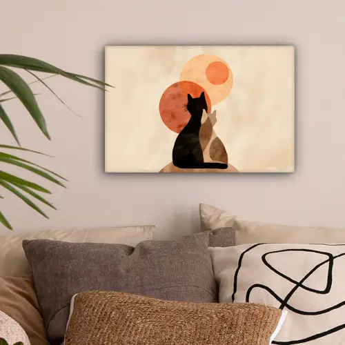 Katten - Zwart - Abstract - Cirkels canvas 2cm klein -sfeer1