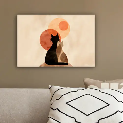Katten - Zwart - Abstract - Cirkels canvas 2cm klein -sfeer3