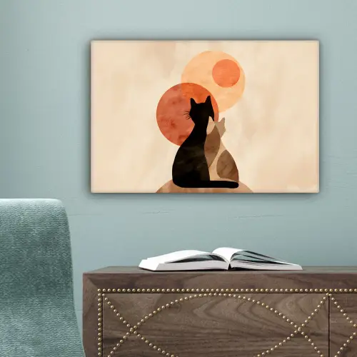 Katten - Zwart - Abstract - Cirkels canvas 2cm klein -sfeer4