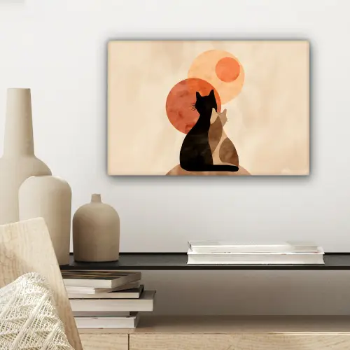Katten - Zwart - Abstract - Cirkels canvas 2cm klein -sfeer6