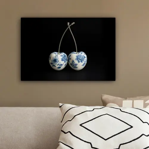 Kersen - Delfts blauw - Fruit canvas 2cm klein -sfeer3