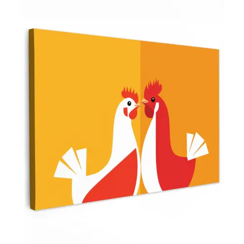 Kippen - Oranje - Vlakken canvas 2cm klein -z3d
