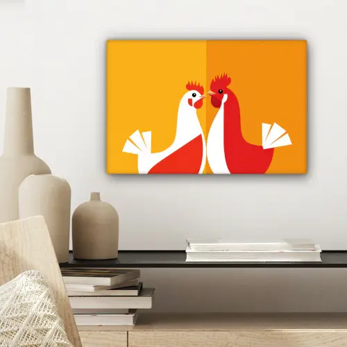 Kippen - Oranje - Vlakken canvas 2cm klein -sfeer6