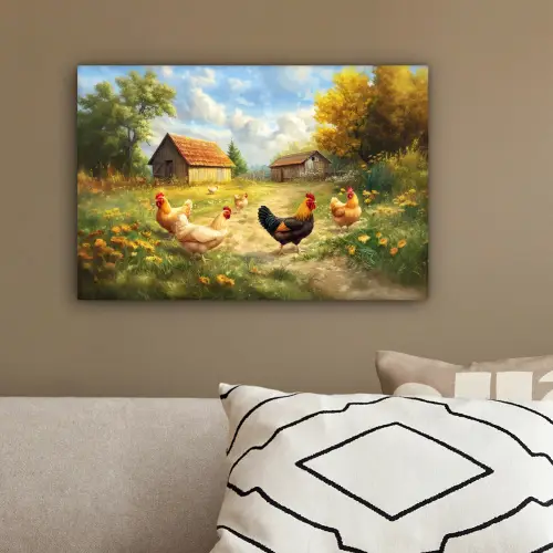 Kippen - Landelijke rust - Natuur canvas 2cm klein -sfeer3