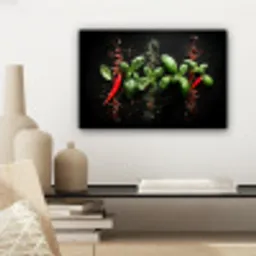 Chilipepers - Basilicum - Blaadjes - Rood canvas 2cm klein -sfeer6