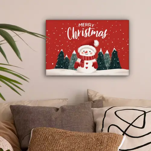 Kerstgroet - Sneeuw - Rood canvas 2cm klein -sfeer1