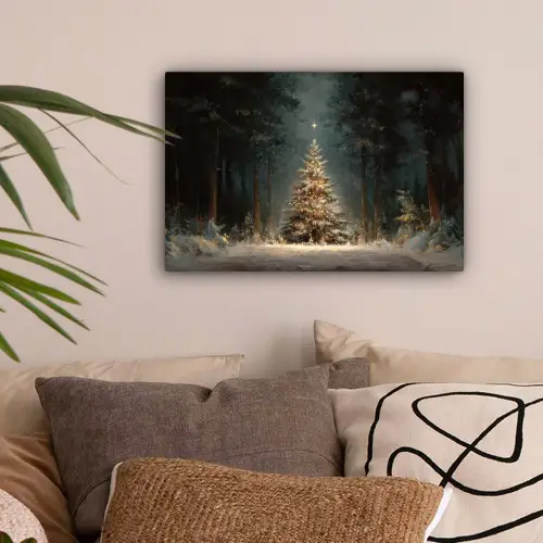Kerstboom - Bos - Sneeuw - meerkleurig canvas 2cm klein -sfeer1