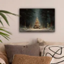 Kerstboom - Bos - Sneeuw - meerkleurig canvas 2cm klein -sfeer1