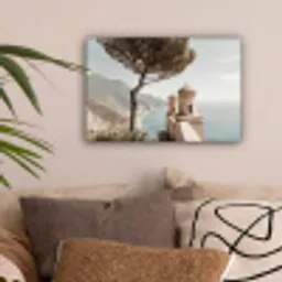 Kust - Klif - Boom - Gebouw canvas 2cm klein -sfeer1