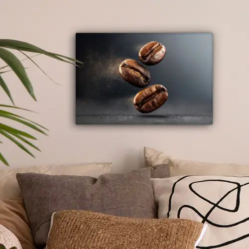 Koffiebonen - Zwevend - Grijs canvas 2cm klein -sfeer1