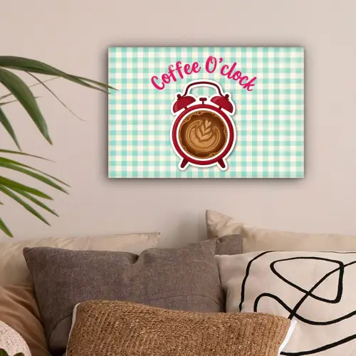 Koffie - Klok - Groen canvas 2cm klein -sfeer1