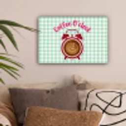 Koffie - Klok - Groen canvas 2cm klein -sfeer1