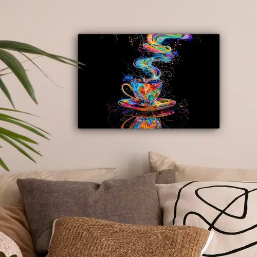 Koffie - Kleurrijk - Zwart - Kopje canvas 2cm klein -sfeer1