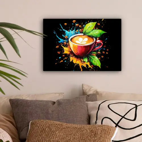 Koffie - Graffiti - Drinken - Abstract canvas 2cm klein -sfeer1