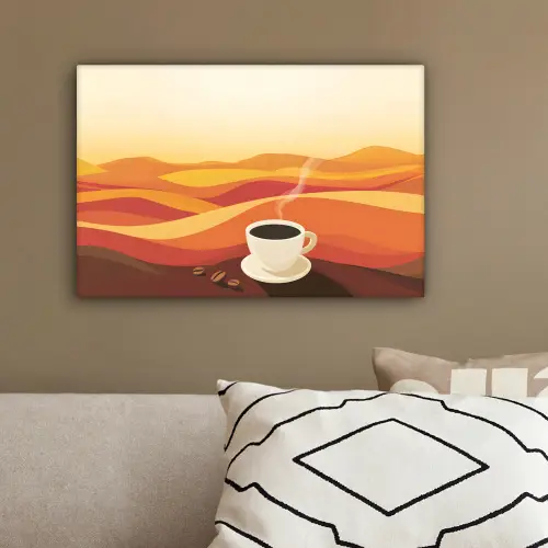 Koffie - Landschap - Oranje - Koffiebonen canvas 2cm klein -sfeer3