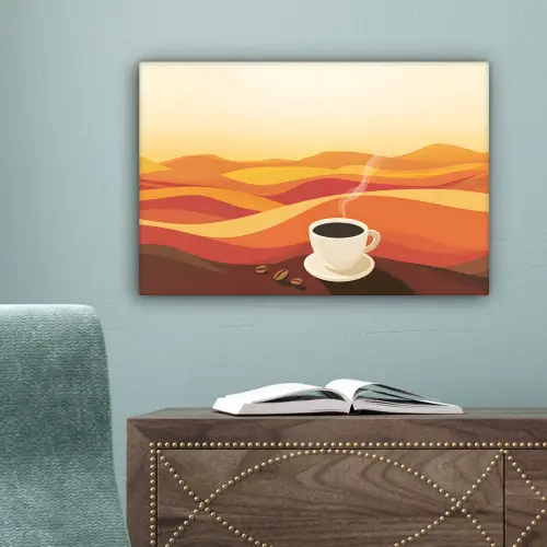 Koffie - Landschap - Oranje - Koffiebonen canvas 2cm klein -sfeer4