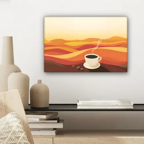 Koffie - Landschap - Oranje - Koffiebonen canvas 2cm klein -sfeer6