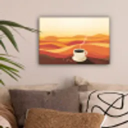 Koffie - Landschap - Oranje - Koffiebonen canvas 2cm klein -sfeer1