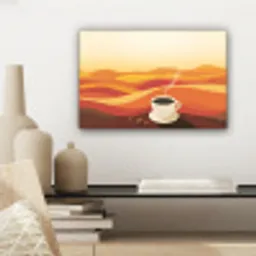 Koffie - Landschap - Oranje - Koffiebonen canvas 2cm klein -sfeer6