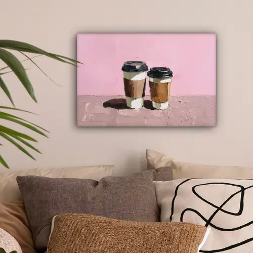 Koffiebekers - Deksel - Verf - Textuur canvas 2cm klein -sfeer1