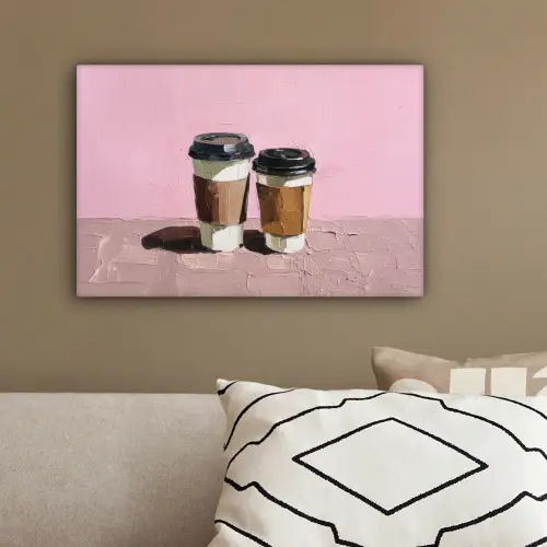Koffiebekers - Deksel - Verf - Textuur canvas 2cm klein -sfeer3