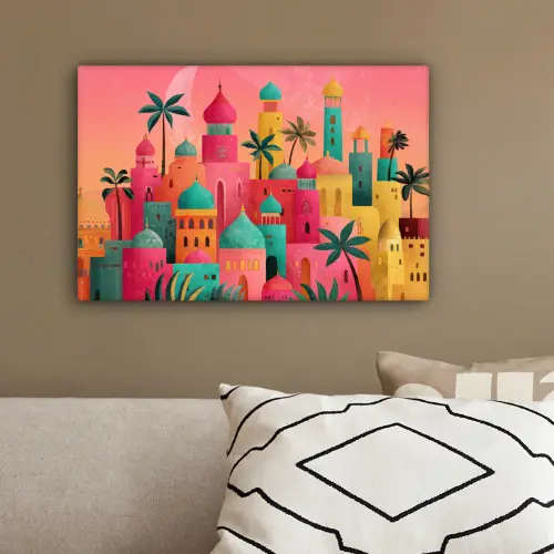 Kleurrijk - Palmbomen - Islamitisch canvas 2cm klein -sfeer3