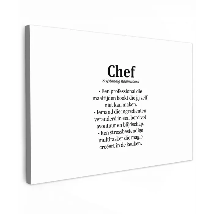 Kok - Definitie - Chef - Koken - Keuken - Spreuken - Woordenboek canvas 2cm klein -z3d