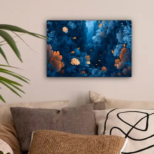 Koraalrif - Vissen - Oceaan - Blauw canvas 2cm klein -sfeer1