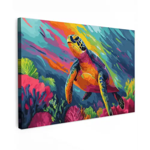 Koraal - Schildpad - Abstract - Water canvas 2cm klein -z3d