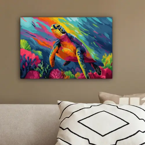 Koraal - Schildpad - Abstract - Water canvas 2cm klein -sfeer3