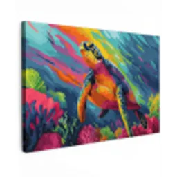 Koraal - Schildpad - Abstract - Water canvas 2cm klein -z3d