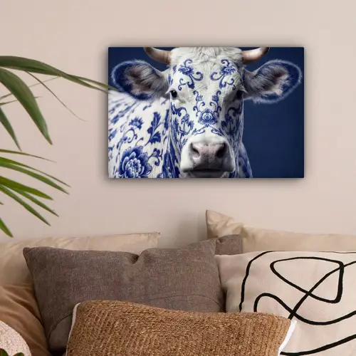 Koe - Delfts - Blauw - Artistiek canvas 2cm klein -sfeer1