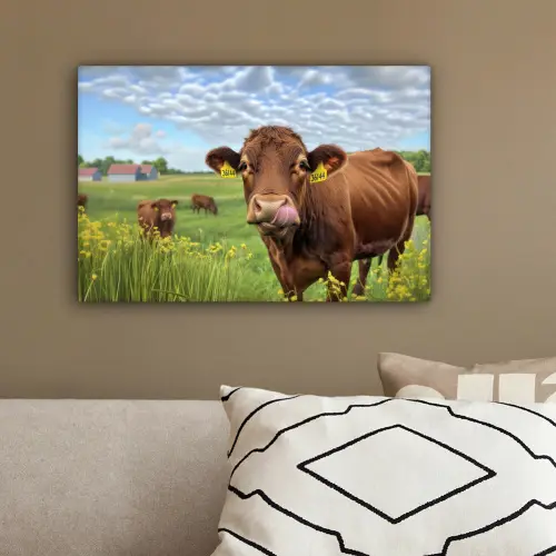 Koe - Weide - Bloemen canvas 2cm klein -sfeer3