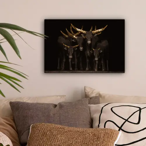 Koeien - Horens - Goud canvas 2cm klein -sfeer1