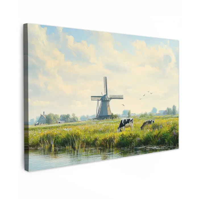 Koeien - Windmolen - Weide - Blauw canvas 2cm klein -z3d