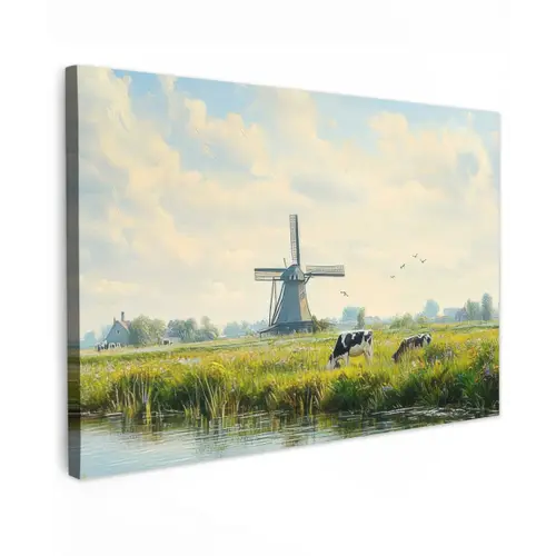 Koeien - Windmolen - Weide - Blauw canvas 2cm klein -z3d