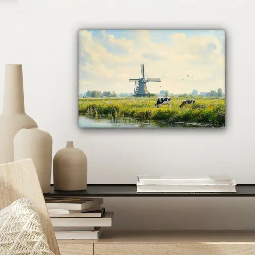 Koeien - Windmolen - Weide - Blauw canvas 2cm klein -sfeer6