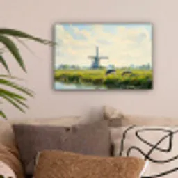 Koeien - Windmolen - Weide - Blauw canvas 2cm klein -sfeer1