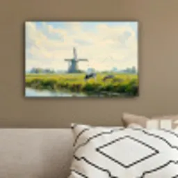 Koeien - Windmolen - Weide - Blauw canvas 2cm klein -sfeer3