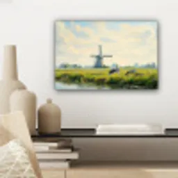 Koeien - Windmolen - Weide - Blauw canvas 2cm klein -sfeer6